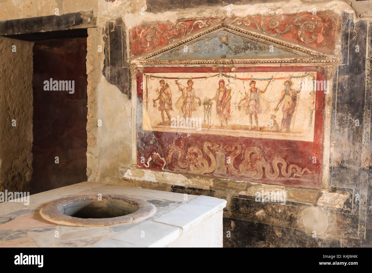 Stuccoed and frescoed lararium, Thermopolium of Vetutius Placidus, Pompeii, UNESCO World Heritage Site, Campania, Italy, Europe Stock Photo