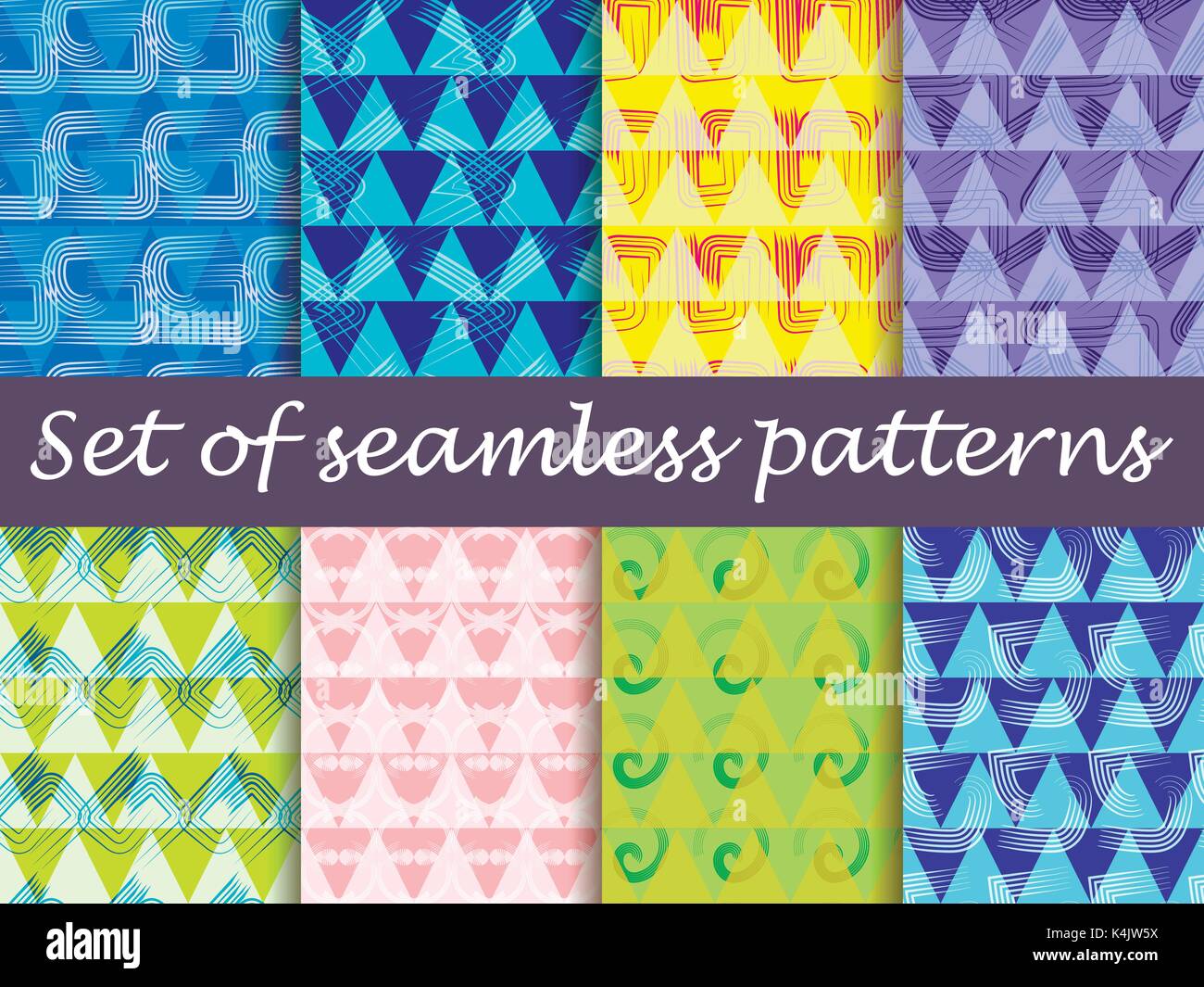 Bright seamless pattern with lines and triangles. For wallpaper, tiles, fabrics, backgrounds. Vector. Stock Vector