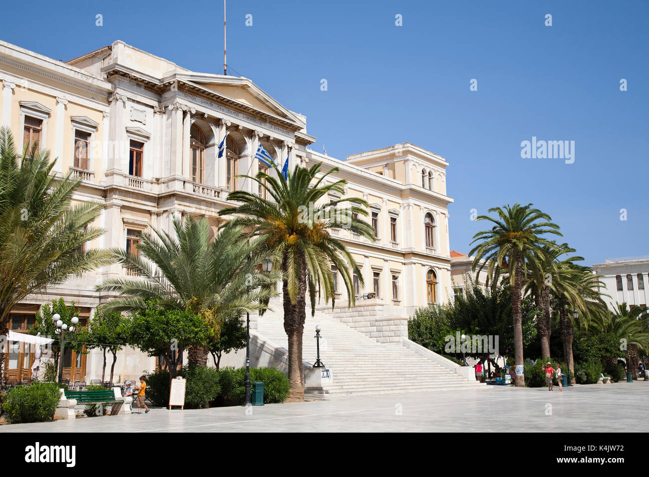 Miaouli square and city hall, Hermoupolis, Syros island, Cyclades, Aegean Sea, Greece, Europe Stock Photo