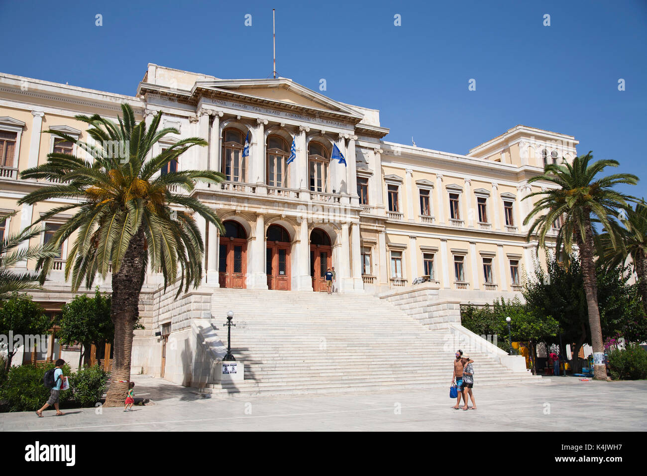 Miaouli square and city hall, Hermoupolis, Syros island, Cyclades, Aegean Sea, Greece, Europe Stock Photo