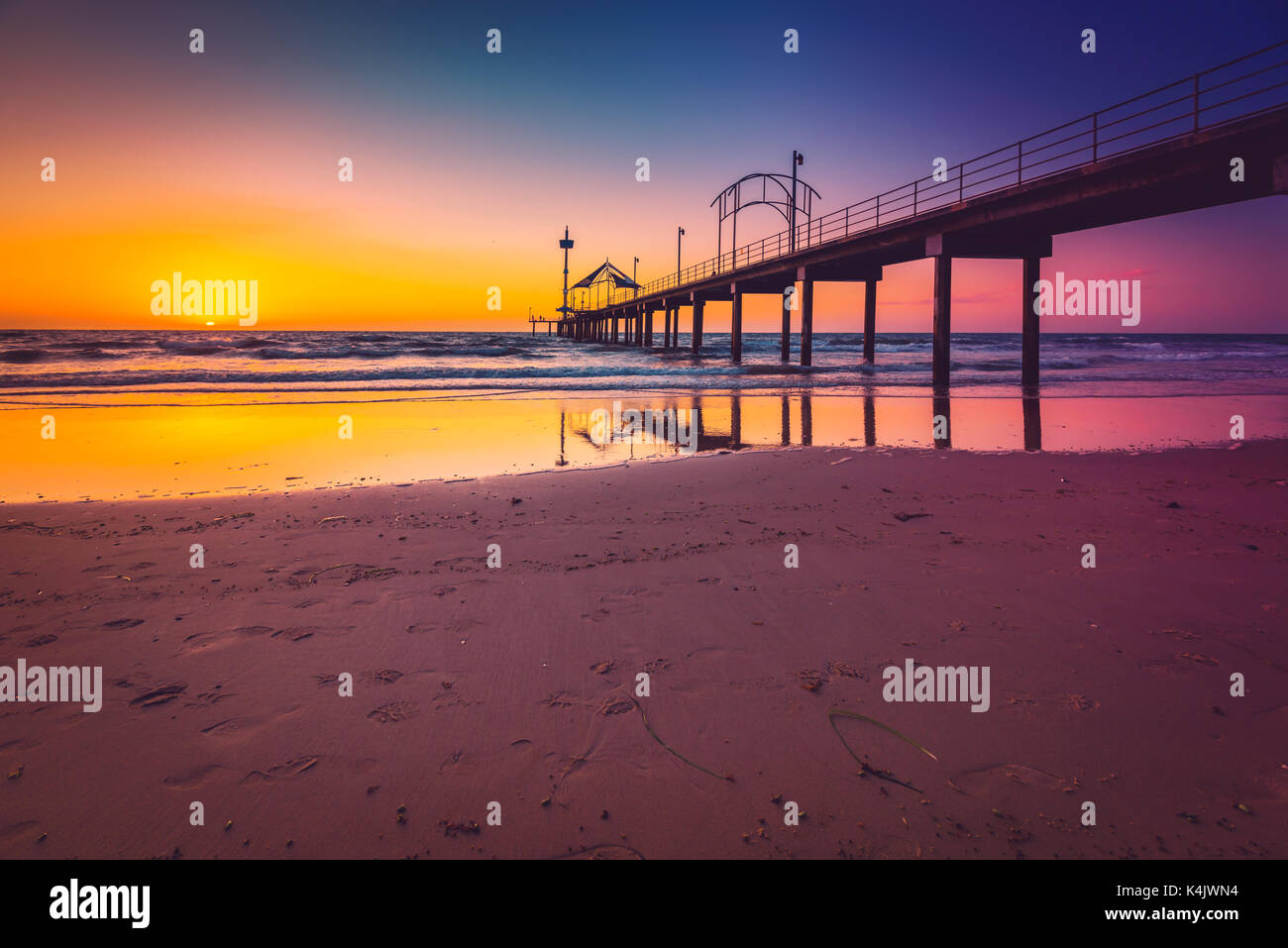 Brighton Beach jetty silhoutte at sunset, South Australia Stock Photo