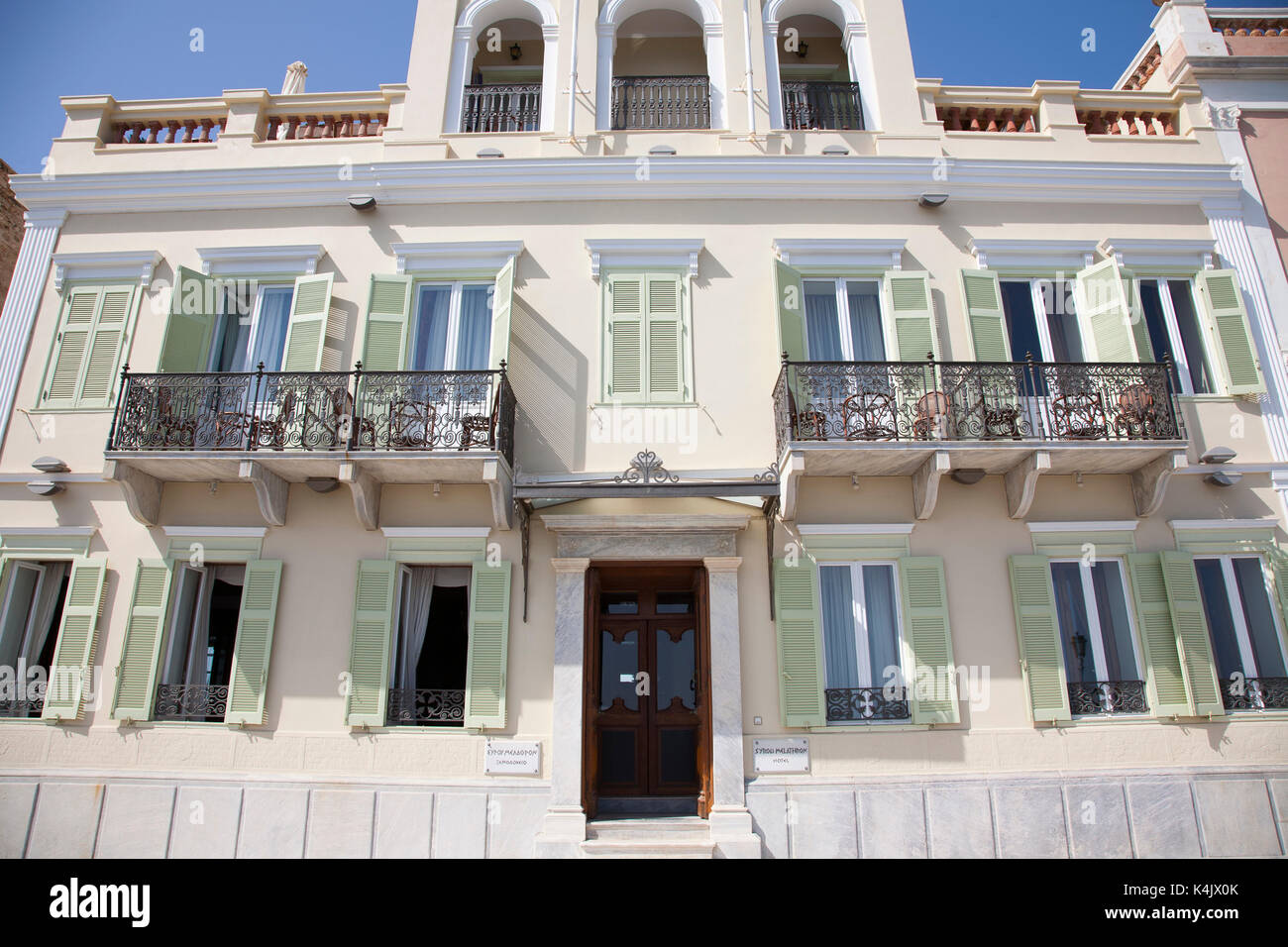 Syrou Melathron hotel, Hermoupolis, Syros island, Cyclades, Aegean Sea, Greece, Europe Stock Photo