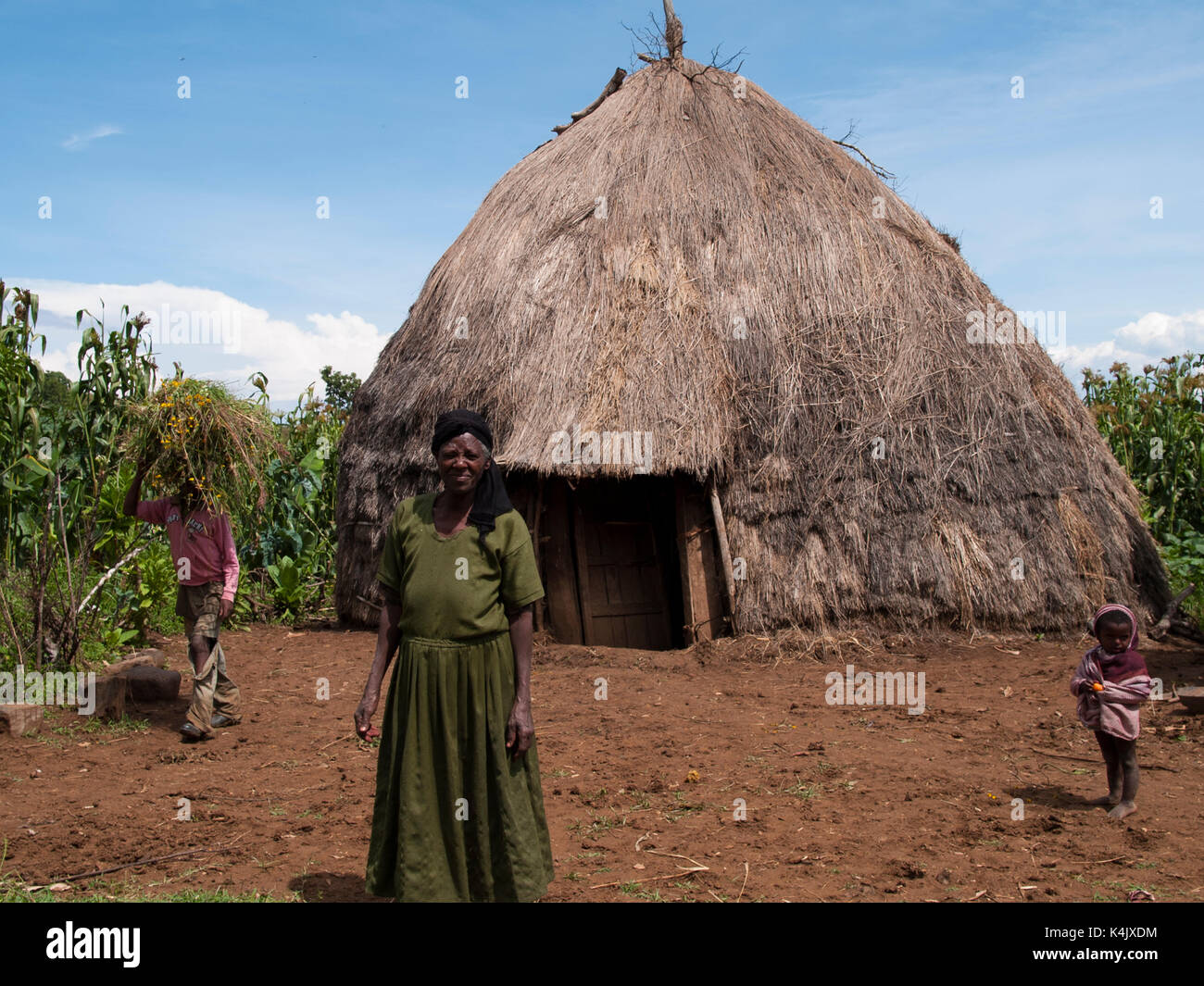 A traditional thatched mud hut, Ethiopia, Africa Stock Photo