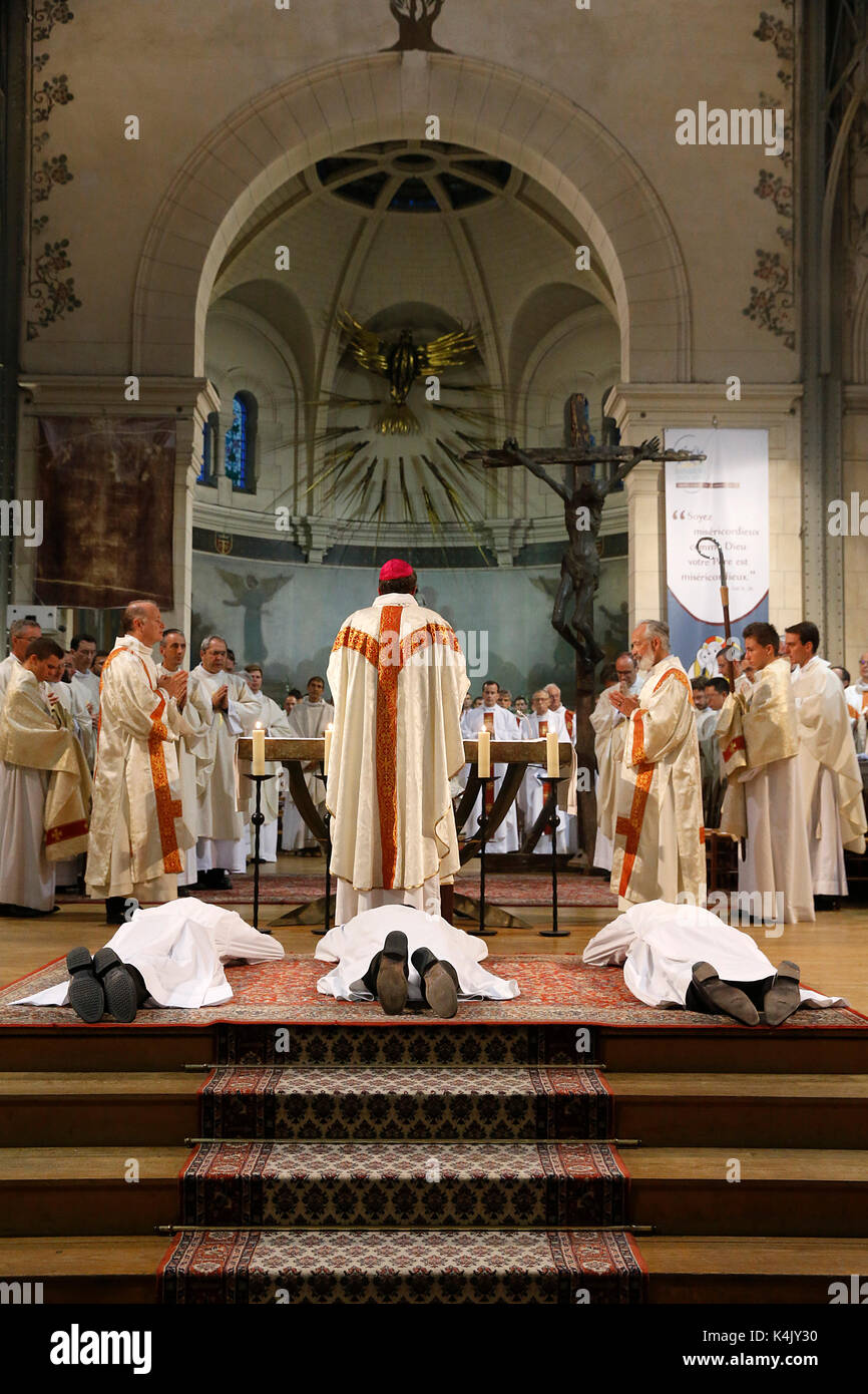 Deacon ordinations in Notre Dame du Travail Church, Paris, France, Europe Stock Photo