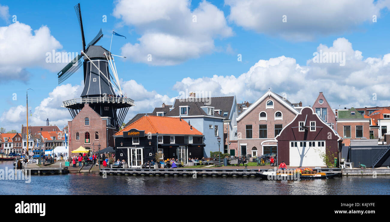 De Adriaan windmill along the river Spaarne, Haarlem, North Holland, The Netherlands, Europe Stock Photo