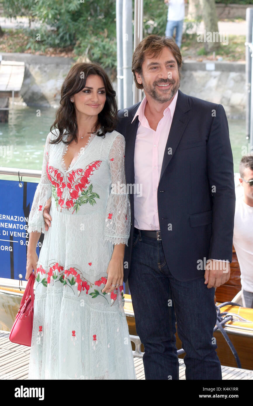 Venice, Italy. 06th Sep, 2017. VENICE, ITALY - SEPTEMBER 06: Javier Bardem and Penelope Cruz are seen on their way to the photocall for the film 'Loving Pablo' during the 74th Venice Film Festival on September 6, 2017 in Venice, Italy. Credit: Graziano Quaglia/Alamy Live News Stock Photo
