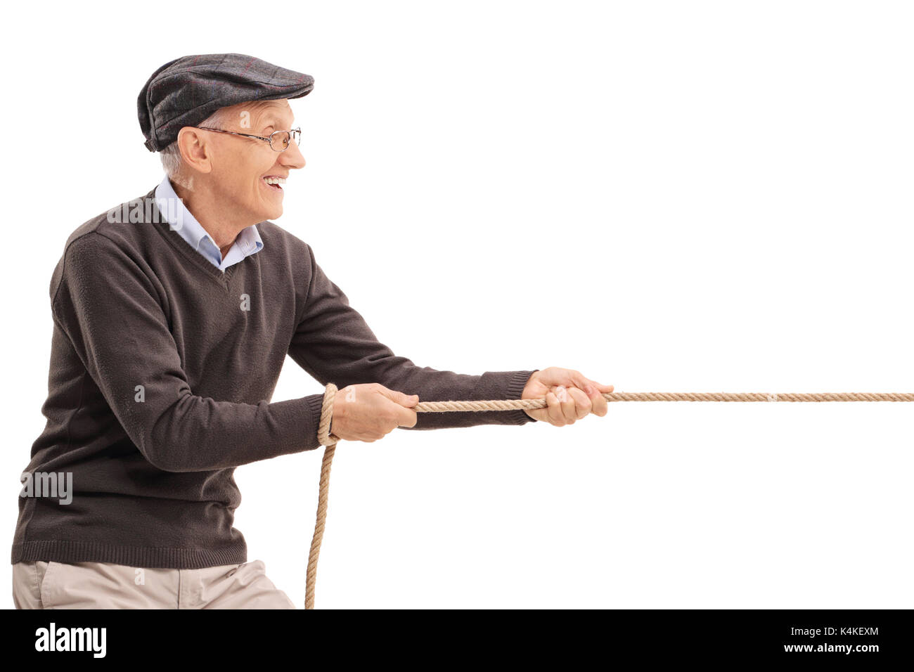 man pull rope isolated on white background Stock Photo - Alamy