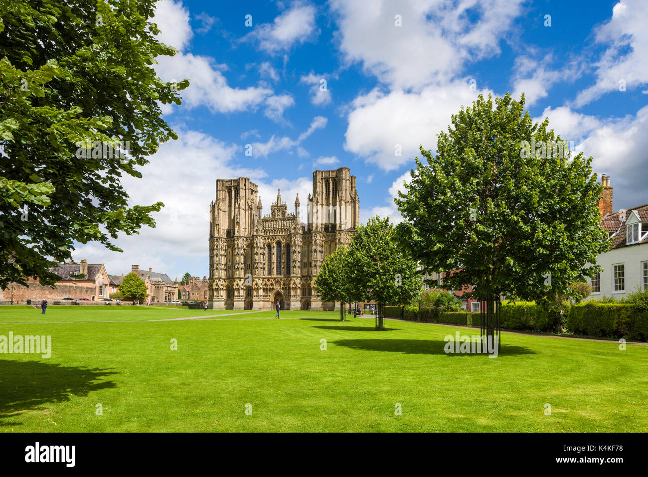 Wells Cathedral at Cathedral Green in the city of Wells, Somerset, England. Stock Photo