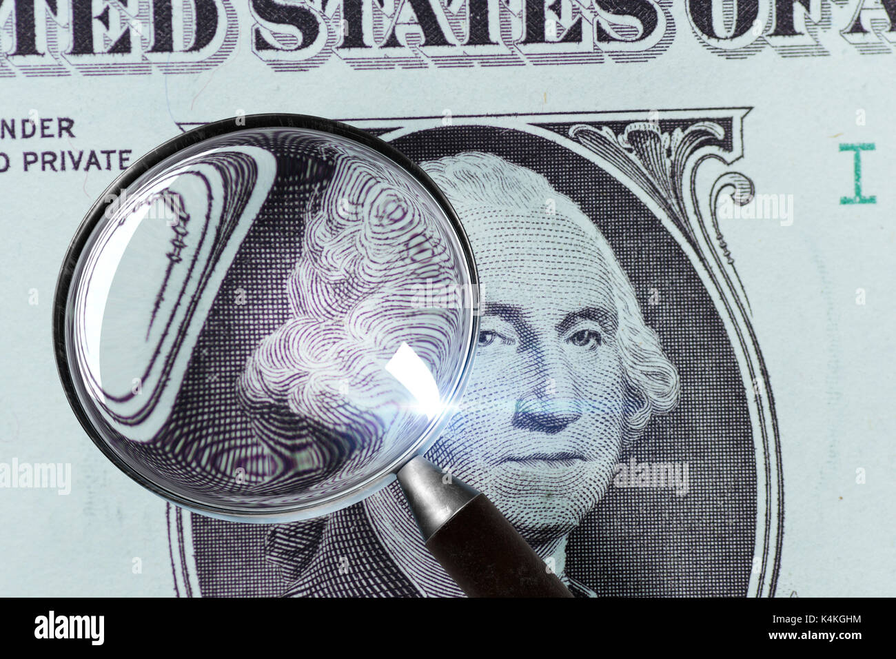 1 US Dollar under magnifying glass Stock Photo Alamy