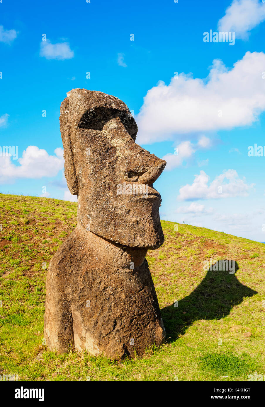 Moai at the quarry on the slope of the Rano Raraku Volcano, Rapa Nui National Park, Easter Island, Chile Stock Photo