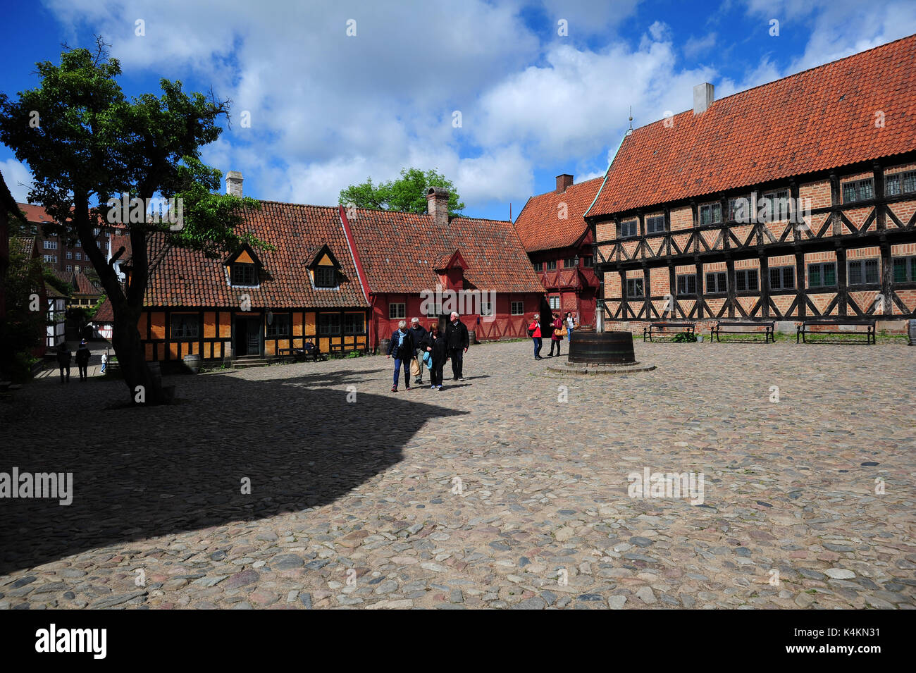 Travel back in time at Den Gamle By (The Old Town), an open-air folk museum known in Aarhus, Denmark. With 75 historic buildings carefully moved here  Stock Photo