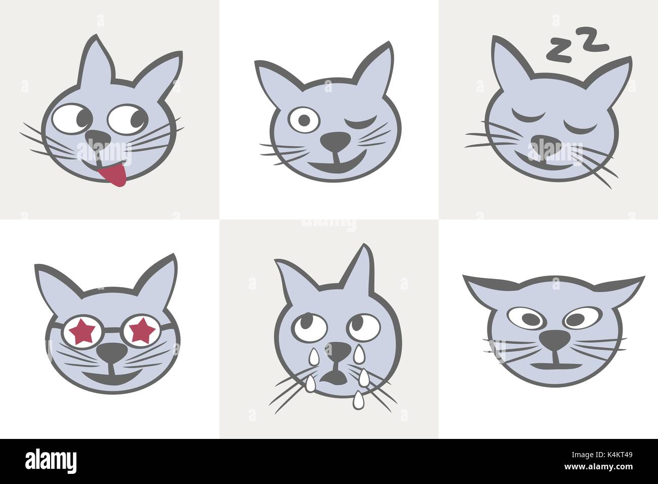 Kawaii Cute Cat Face with Ears. Positive Emotions. Cartoon Vector