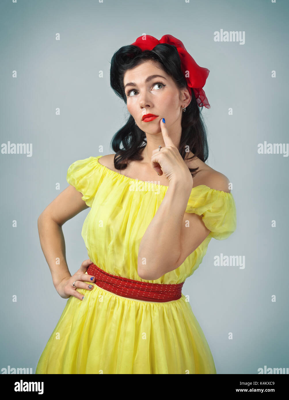 Beautiful Woman In Pin Up Style With Perfect Hair And Make Stock