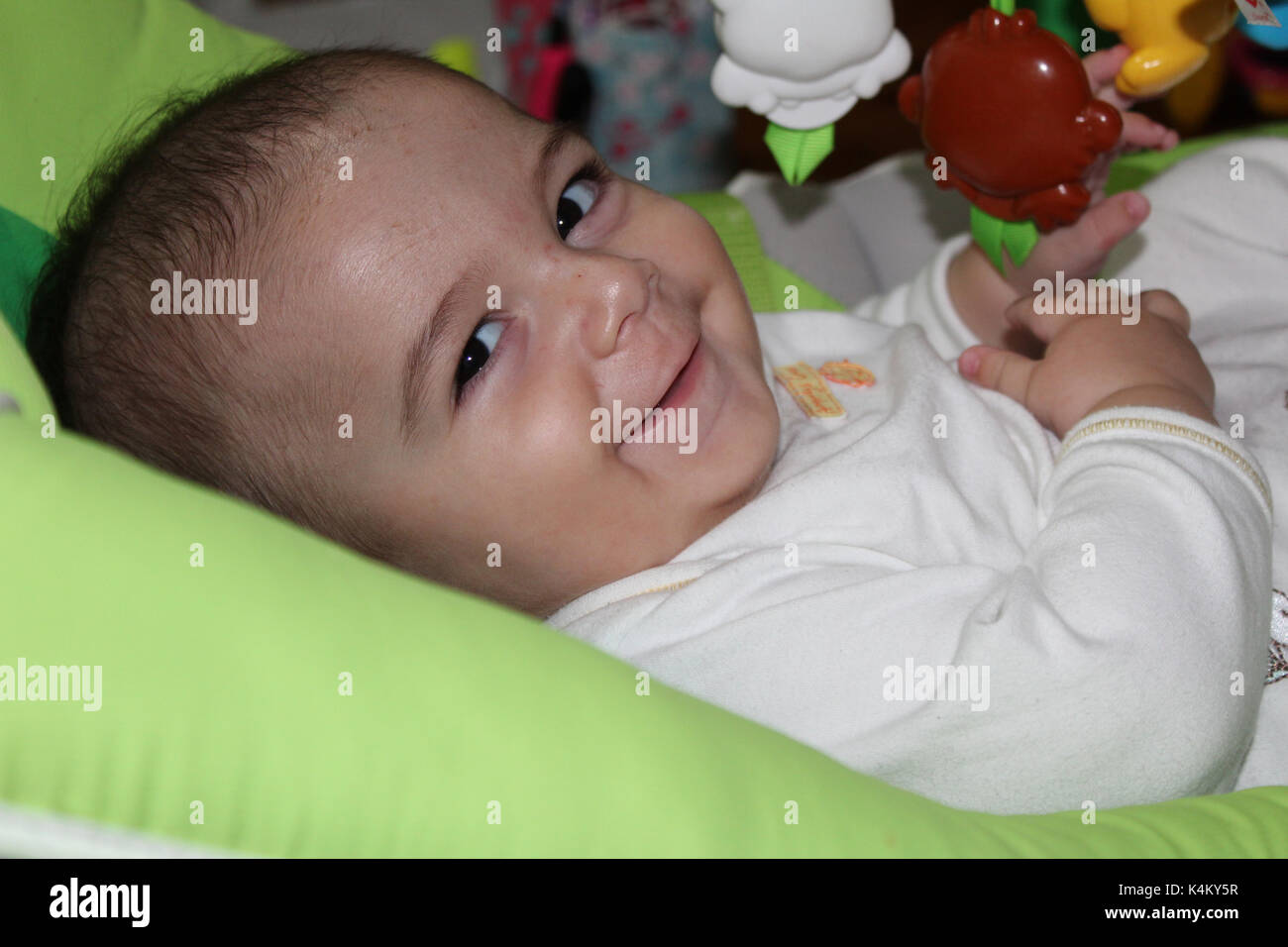 Five months old baby boy in armchair Stock Photo Alamy