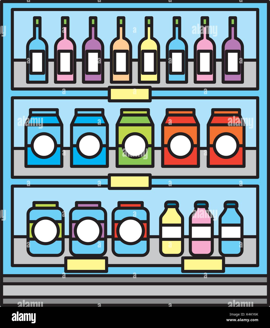 supermarket grocery and store drinks bottles and boxes Stock Vector