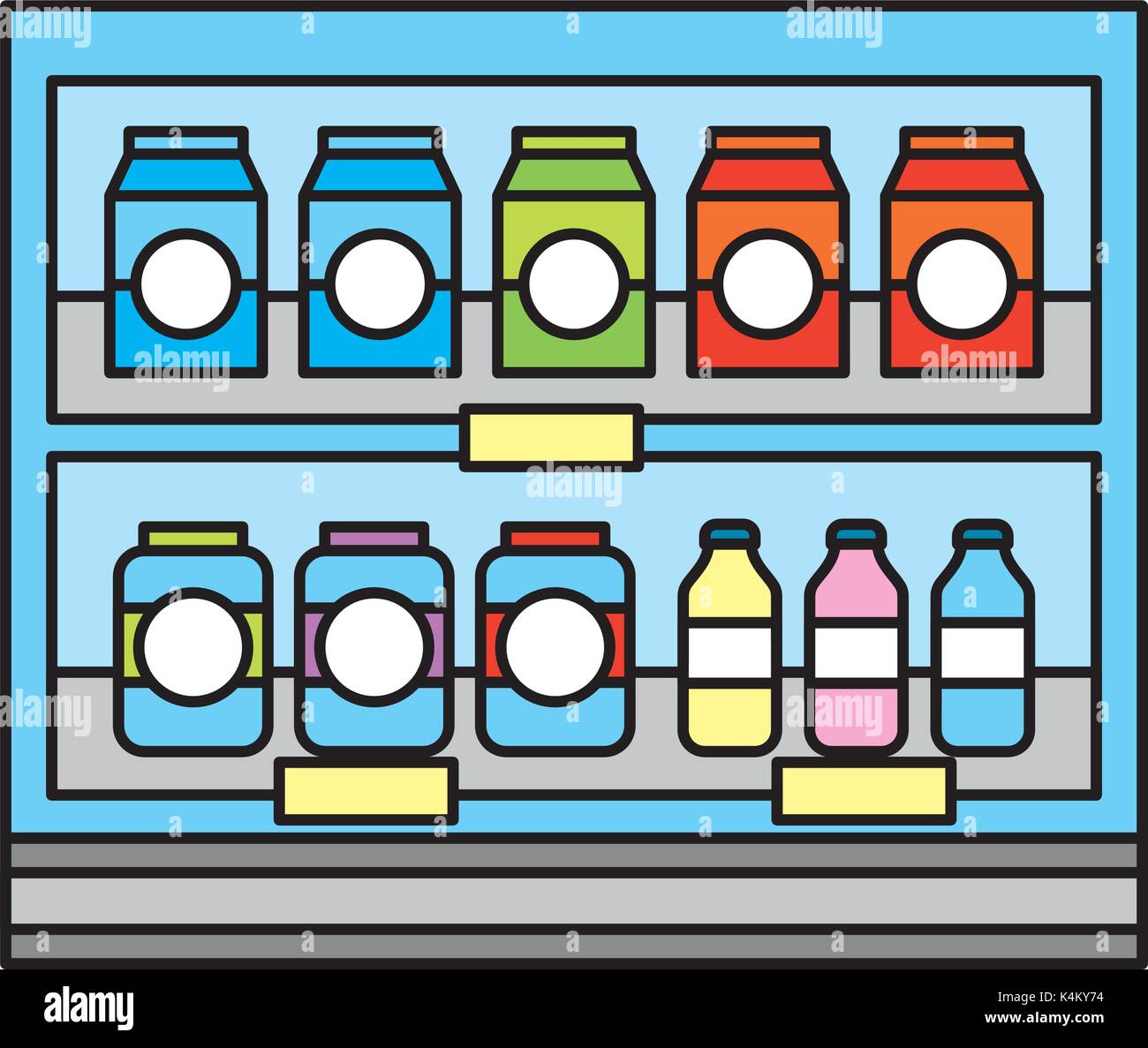 supermarket grocery and store drinks bottles and boxes Stock Vector
