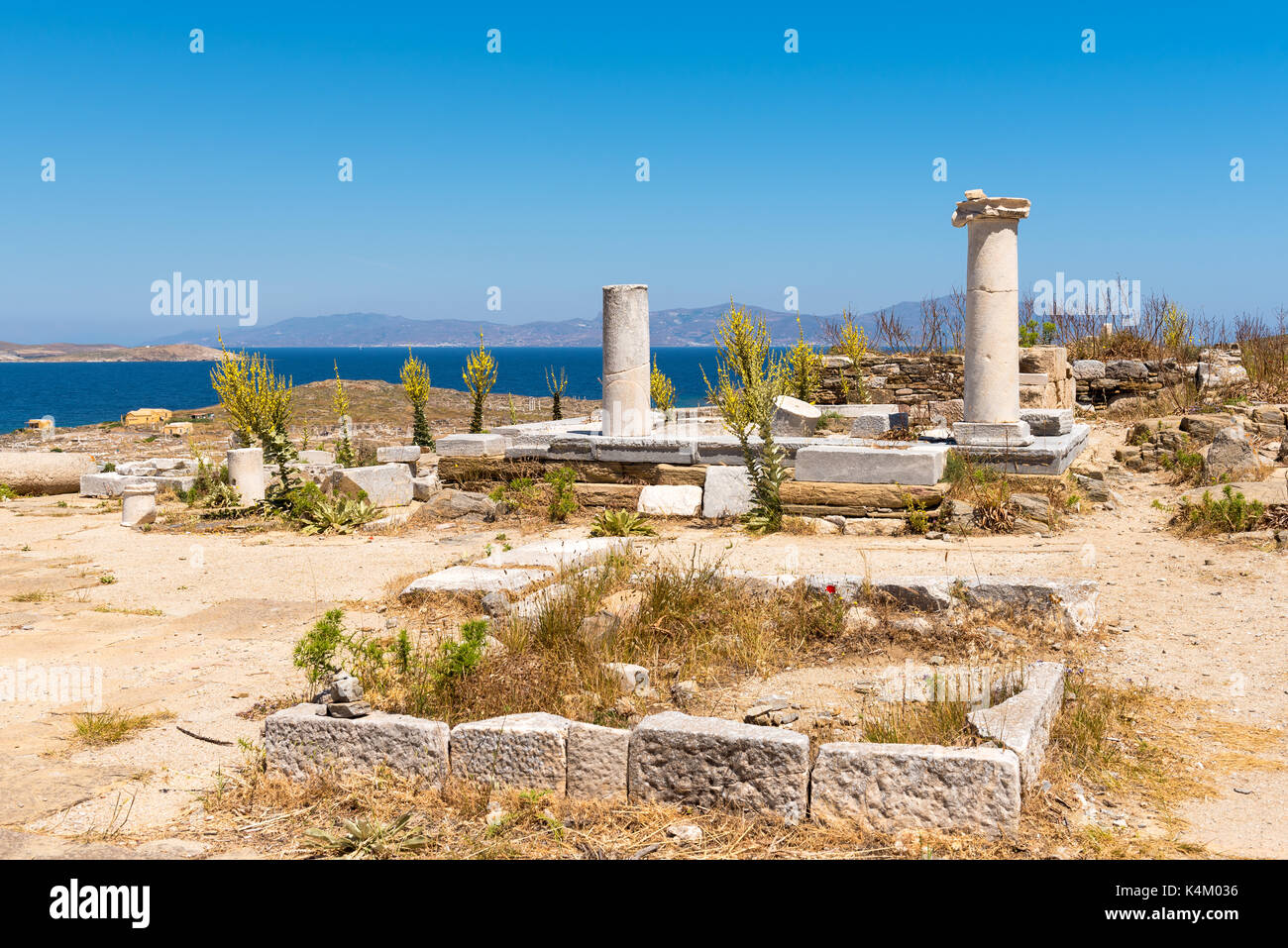 Delos Inscription Column Ancient columns in the Archaeologic Site of Delos island, Cyclades ...
