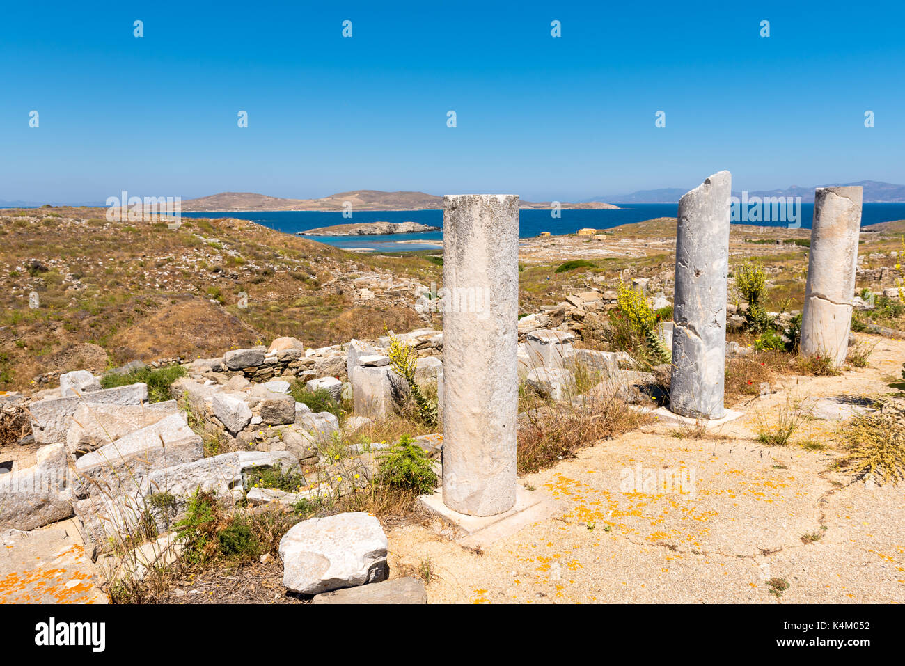 Delos Inscription Column Ancient columns in the Archaeologic Site of Delos island, Cyclades ...