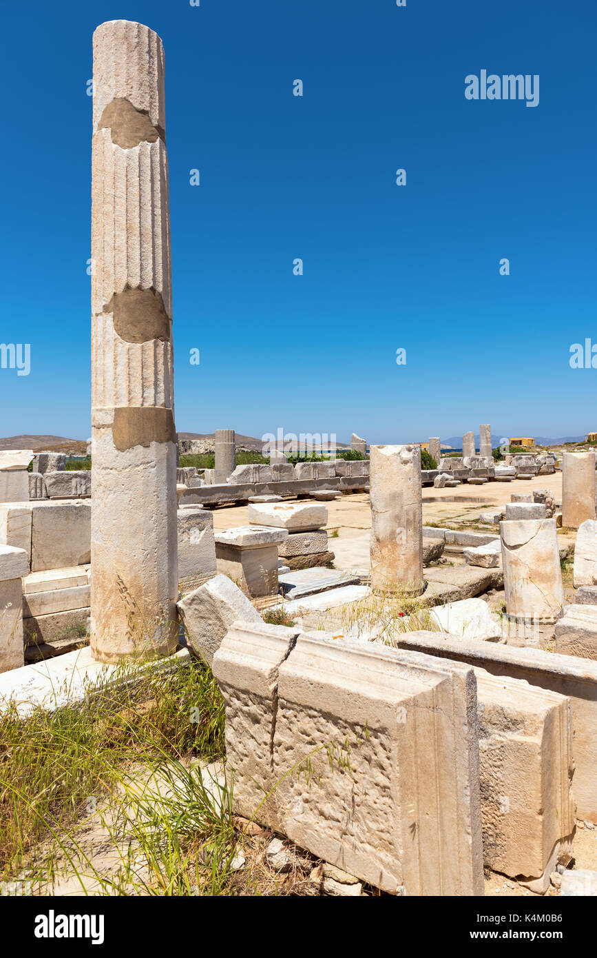 Delos Inscription Column Ancient columns in the Archaeologic Site of Delos island, Cyclades ...