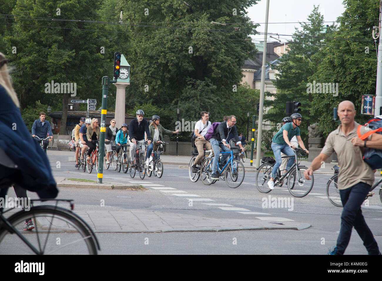 CYCLISTS at the morning rush in Stockholm city center 2017 Stock Photo