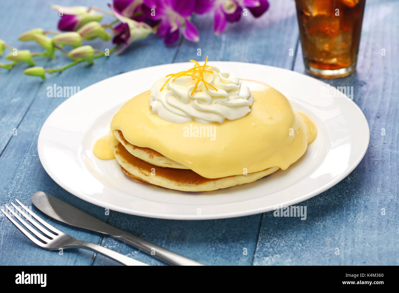 homemade lilikoi passion fruit pancake, Hawaiian food Stock Photo