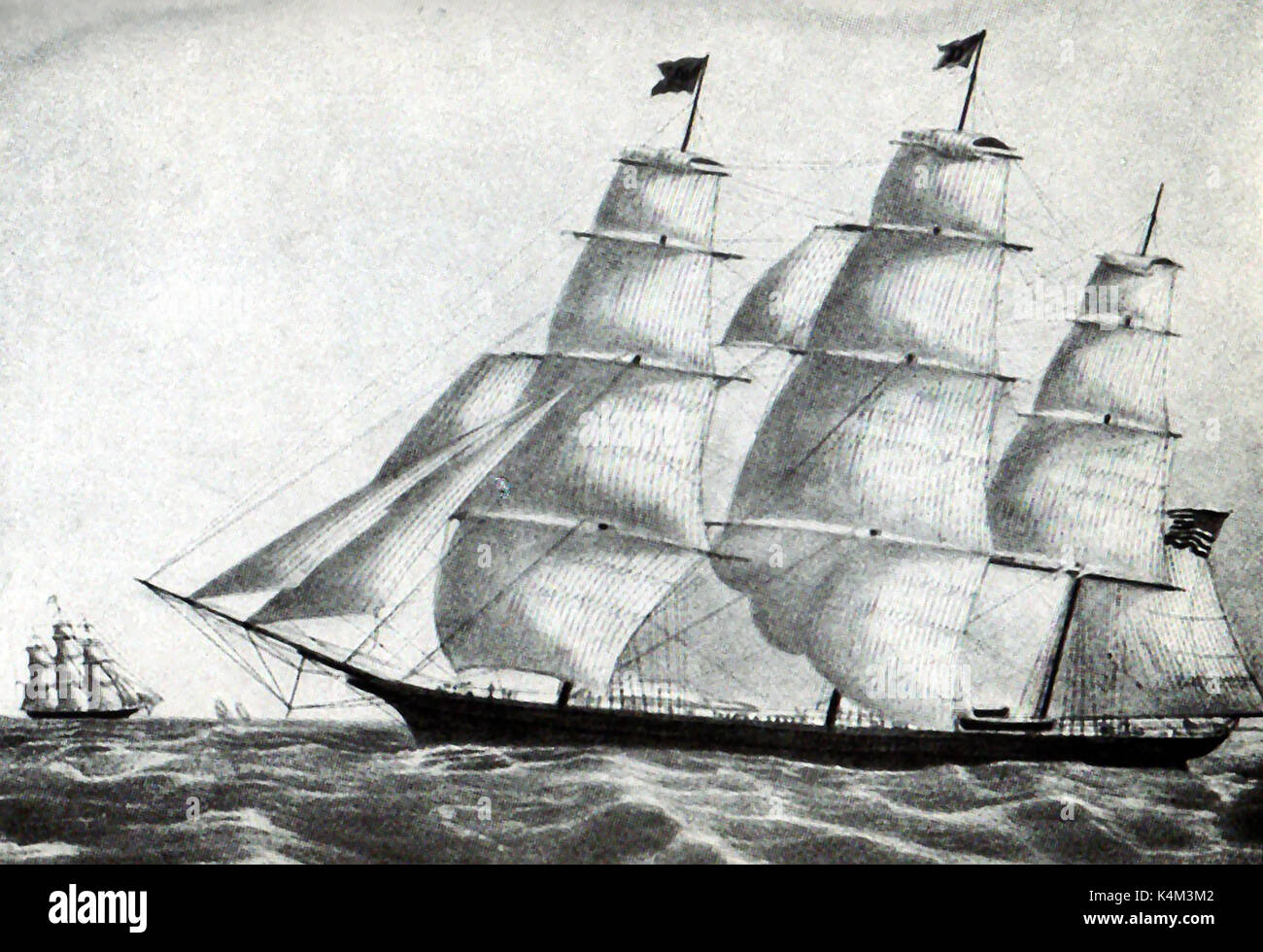 The clipper ship (windjammer)  YOUNG AMERICA  built by William H. Webb and owned by George Daniels. Captained for many years by  David Babcock. Stock Photo