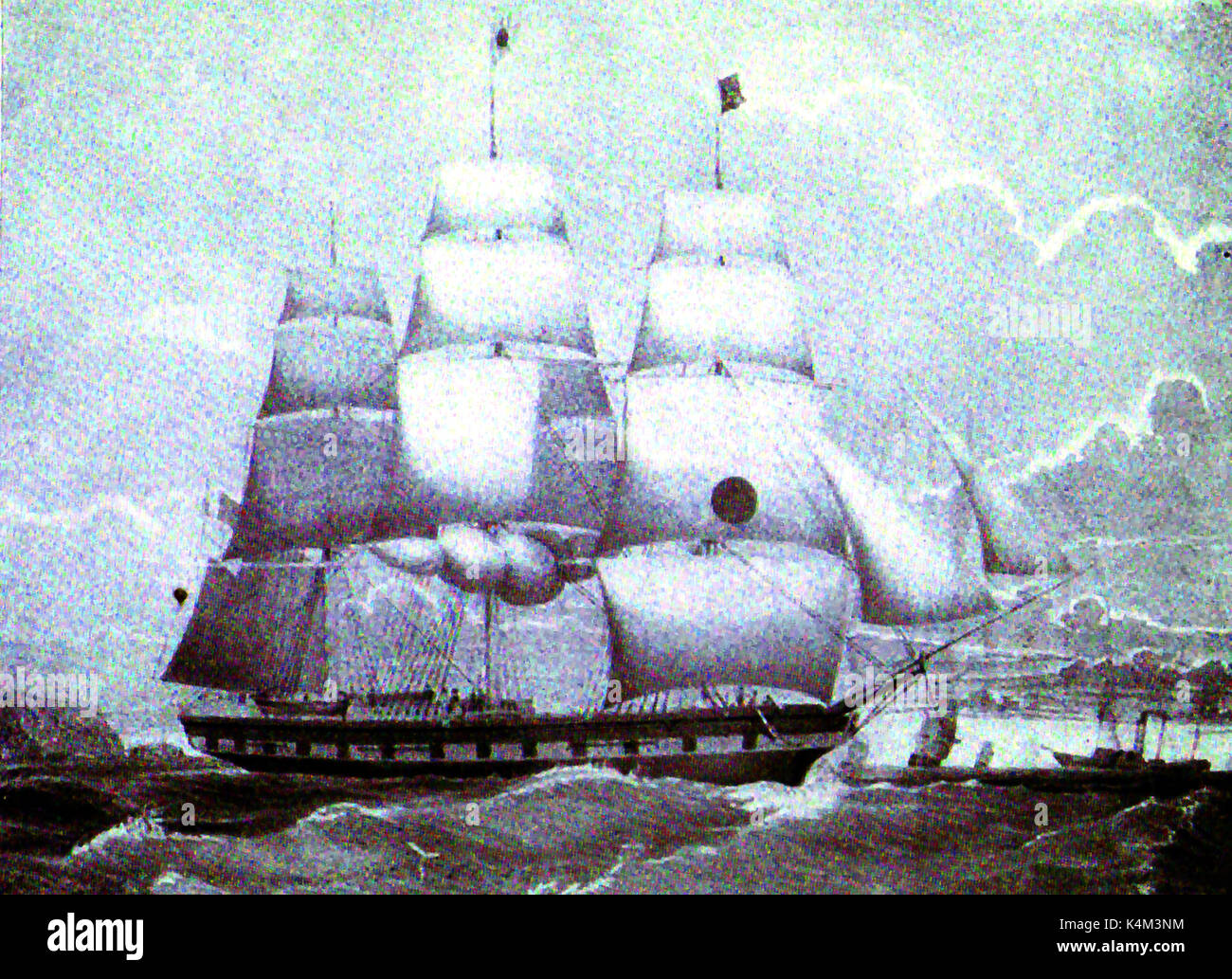 The New York packet /  clipper ship (windjammer) MONTEZUMA which became part of the Black Ball Line after 1836 - Owned by Captain Charles H. Marshall. Stock Photo