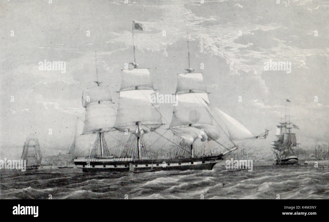 The packet clipper ship (windjammer) YORKSHIRE - built at the Web and Allen shipyard -Part of the Black Ball Line after 1836 Stock Photo