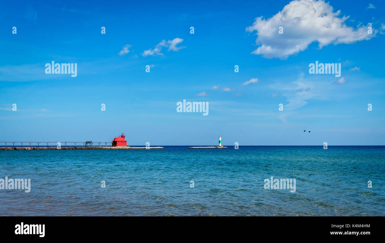 On Lake Michigan, the lighthouse at Sturgeon Bay, Wisconsin Stock Photo