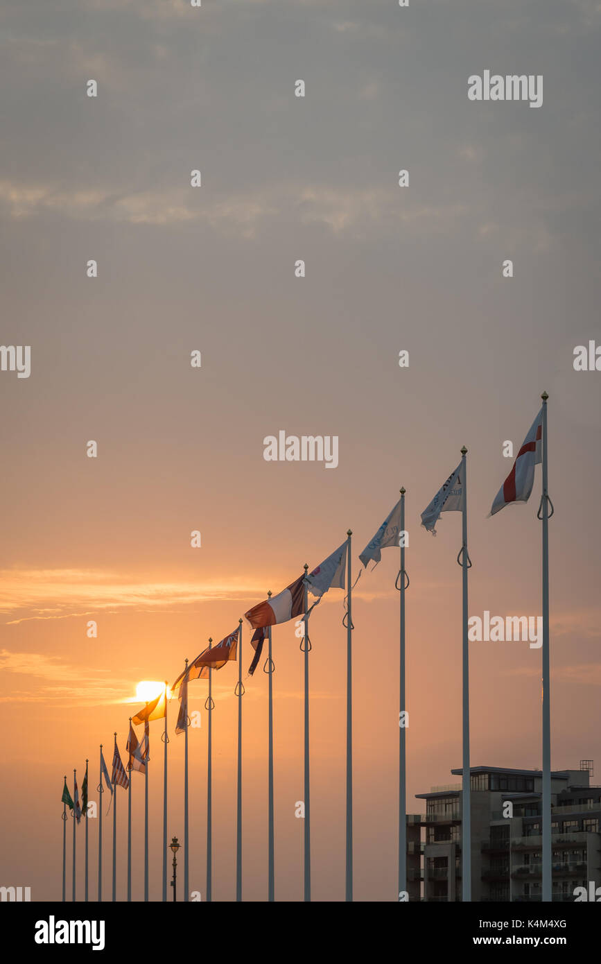 National Flags at sunset Stock Photo