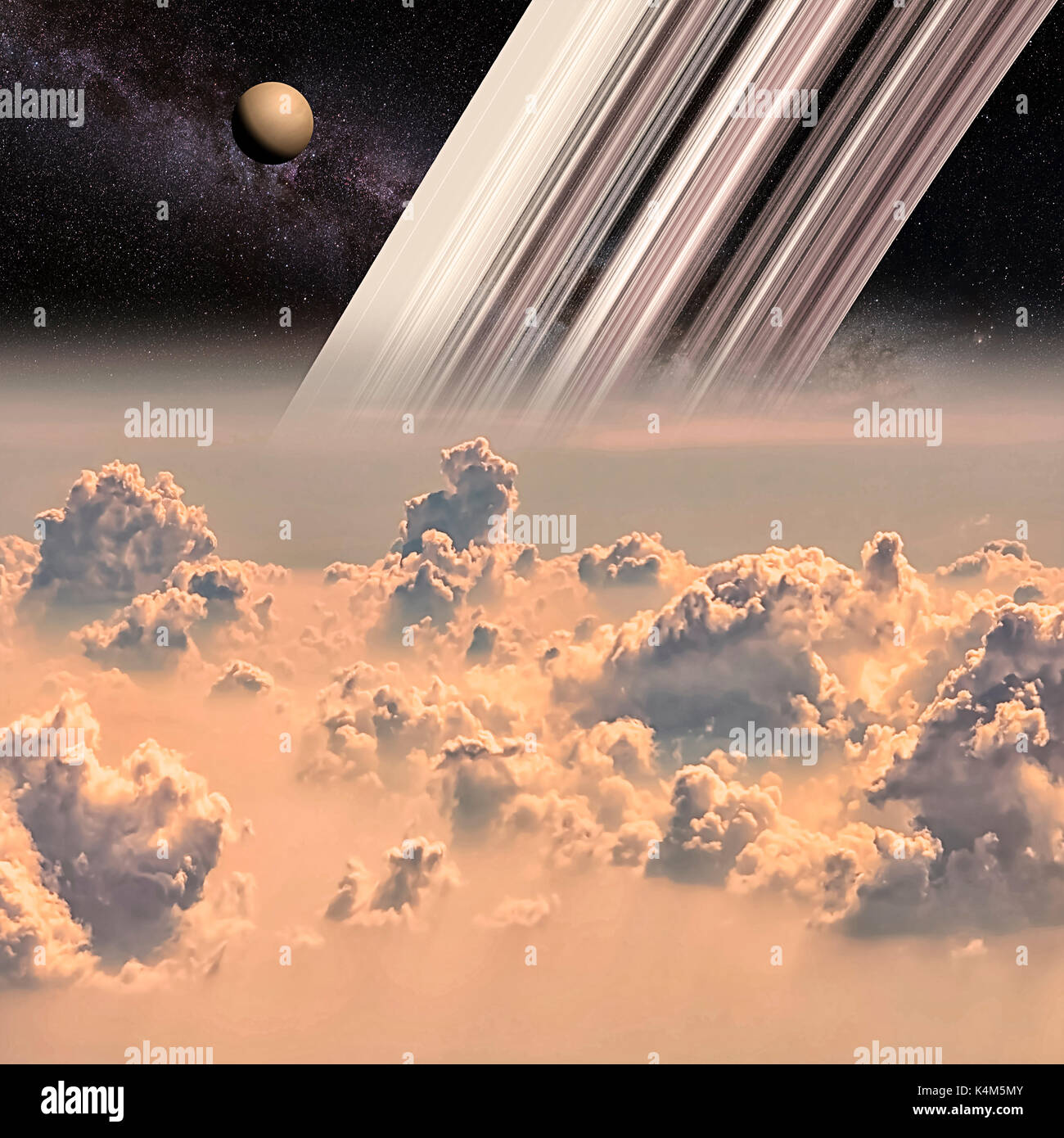 Saturn and Titan Stock Photo