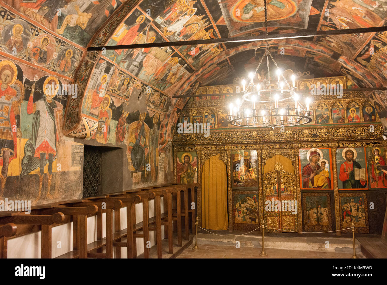 17th century frescos inside The Nativity Church in Arbanasi, also known as the Church of the Nativity of Christ. Stock Photo