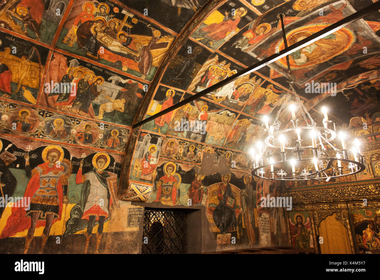 17th century frescos inside The Nativity Church in Arbanasi, also known as the Church of the Nativity of Christ. Stock Photo