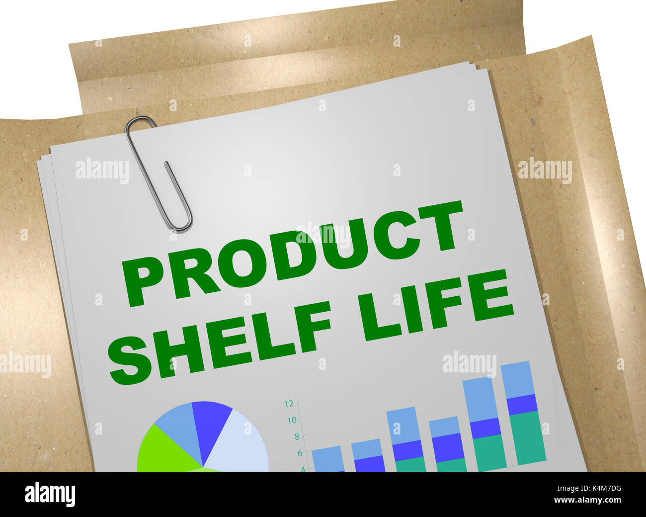 3D illustration of "PRODUCT SHELF LIFE" title on business document