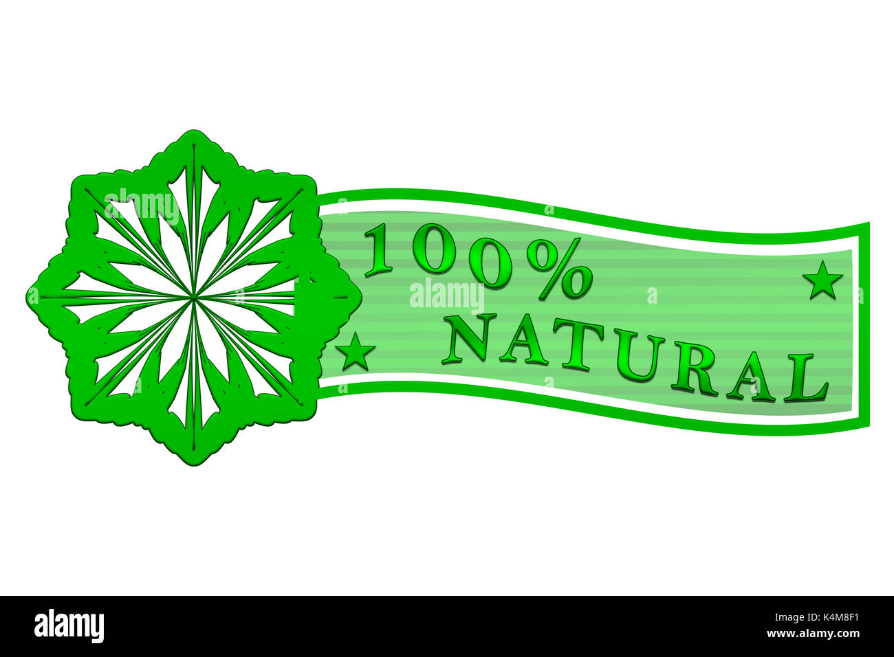 Decorative green label 100 percent natural with stars Stock Photo