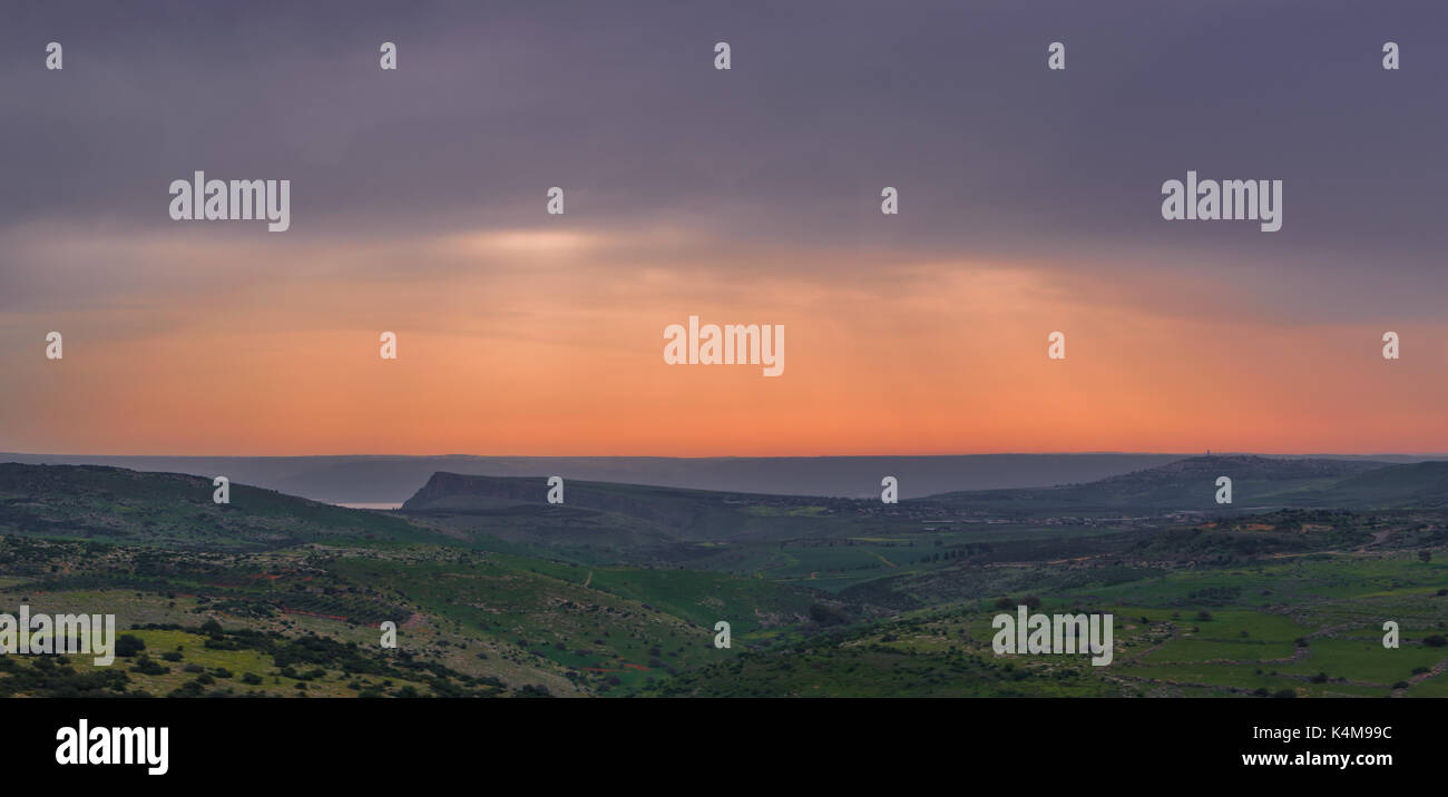 View on the sea of Galilee at sunset Stock Photo