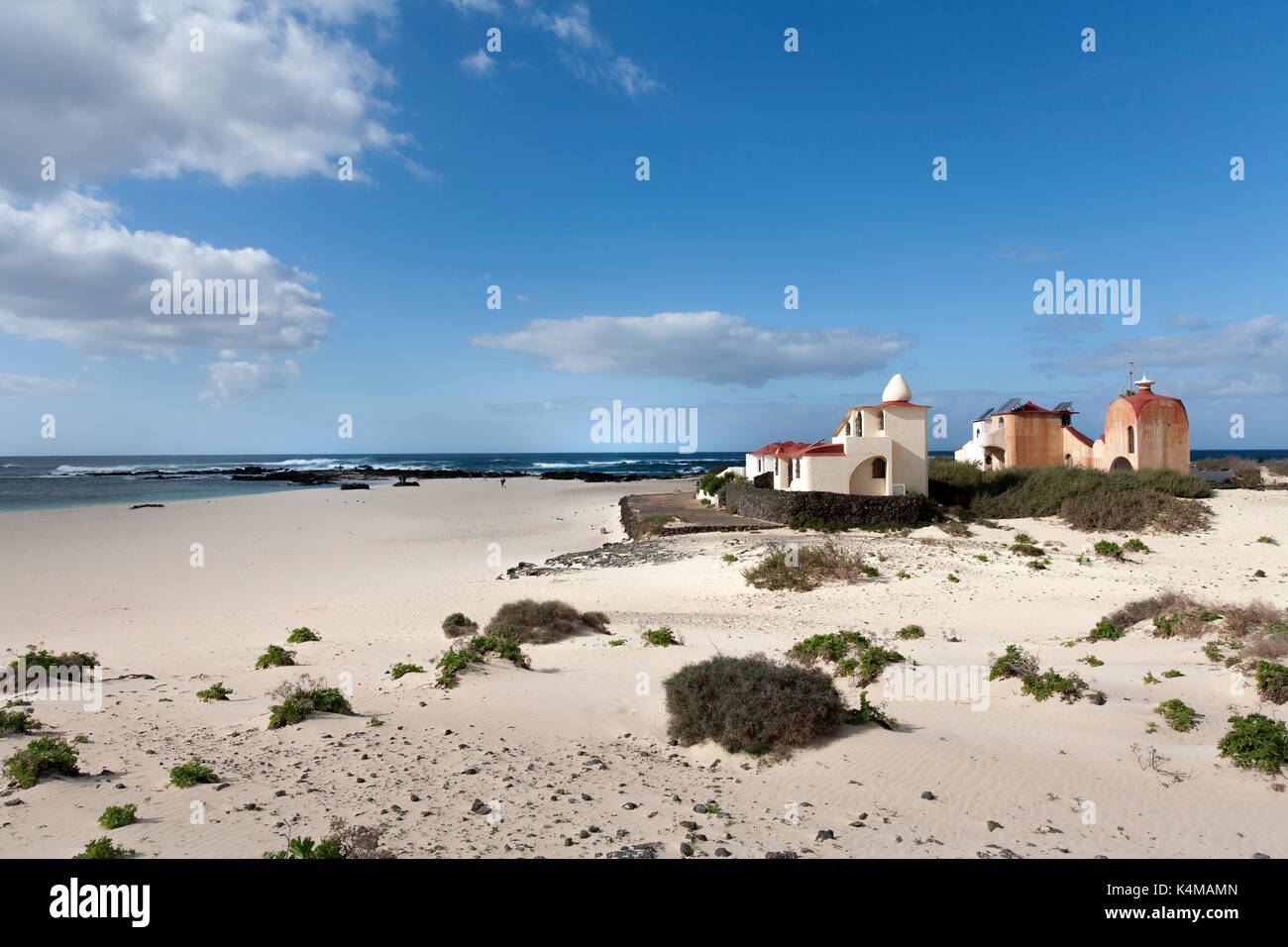 Beach of El Cotillo on Fuerteventura with idyllic houses Stock Photo