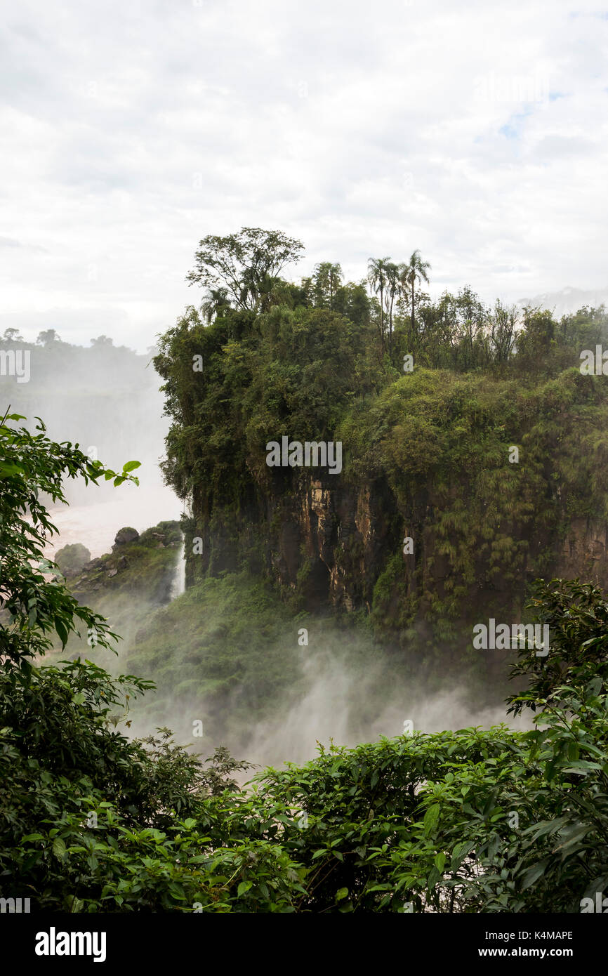 rockface iland in the river from iguazu falls view from argentina Stock Photo