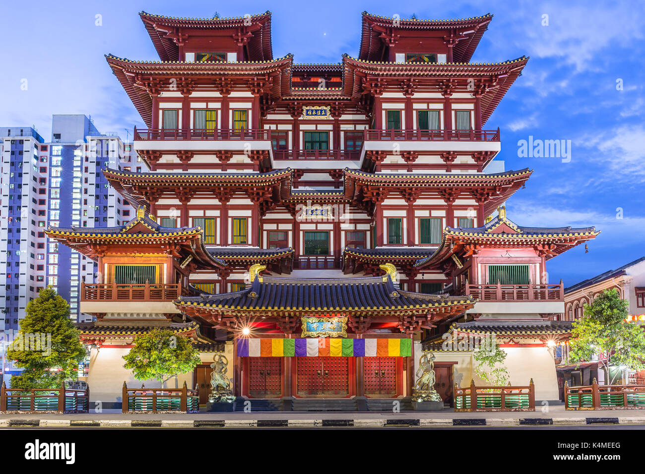 Buddha tooth relic is famous temple in China Town, Singapore. It is landmark for traveler. Stock Photo