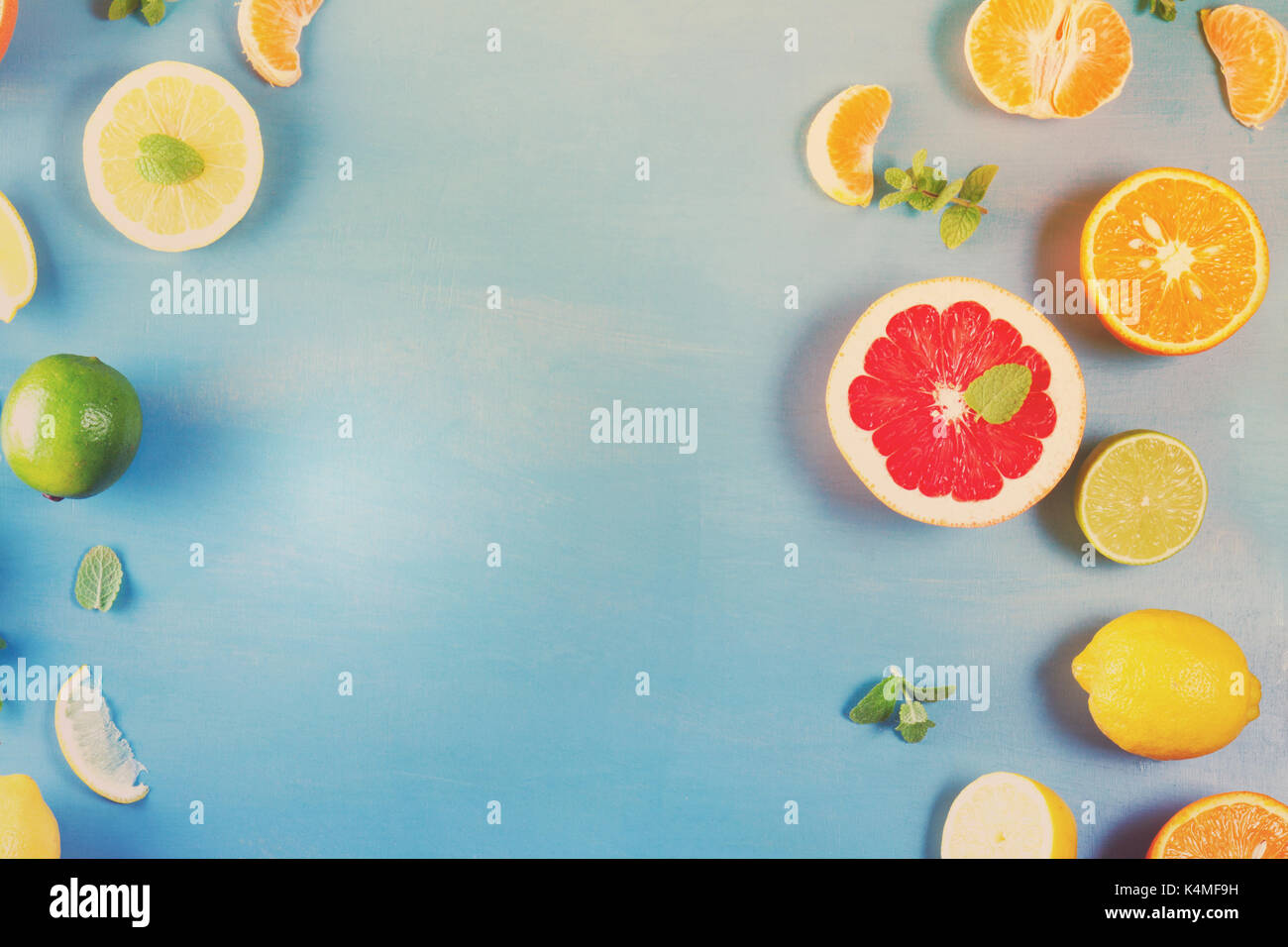 citrus pattern on blue Stock Photo