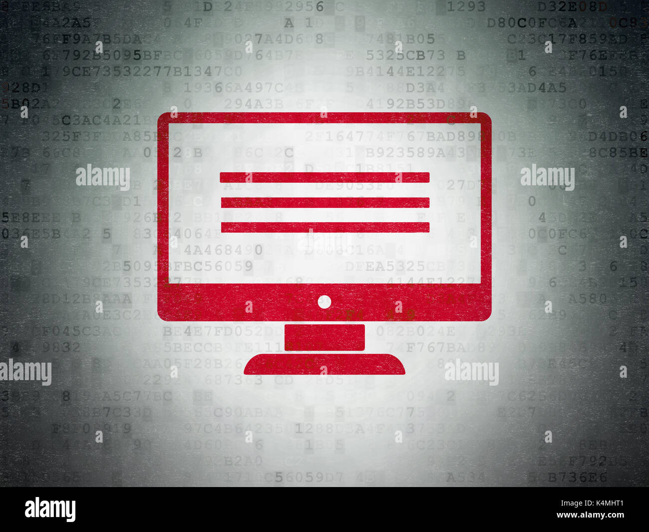 Database concept: Painted red Monitor icon on Digital Data Paper background Stock Photo