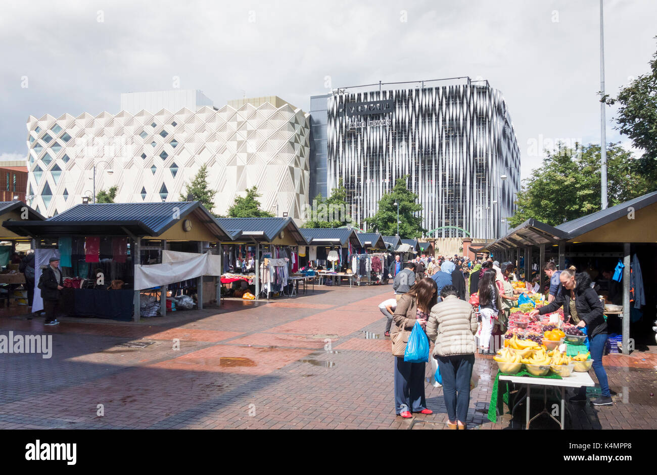 Leeds, Yorkshire, UK. Outdoor market behind Kirkgate indoor market