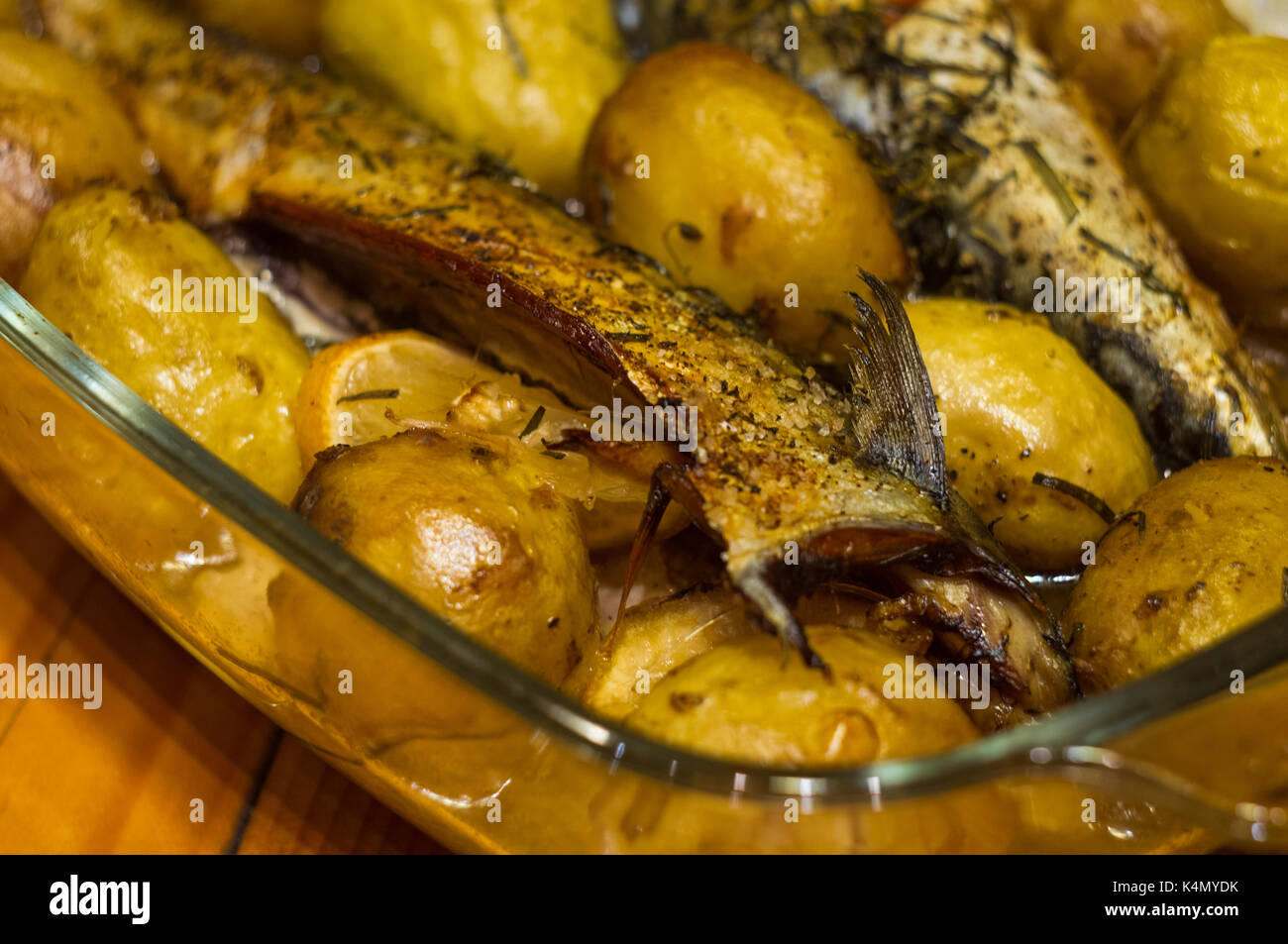 mackerel with potatoes and tarragon baked in the oven Stock Photo Alamy
