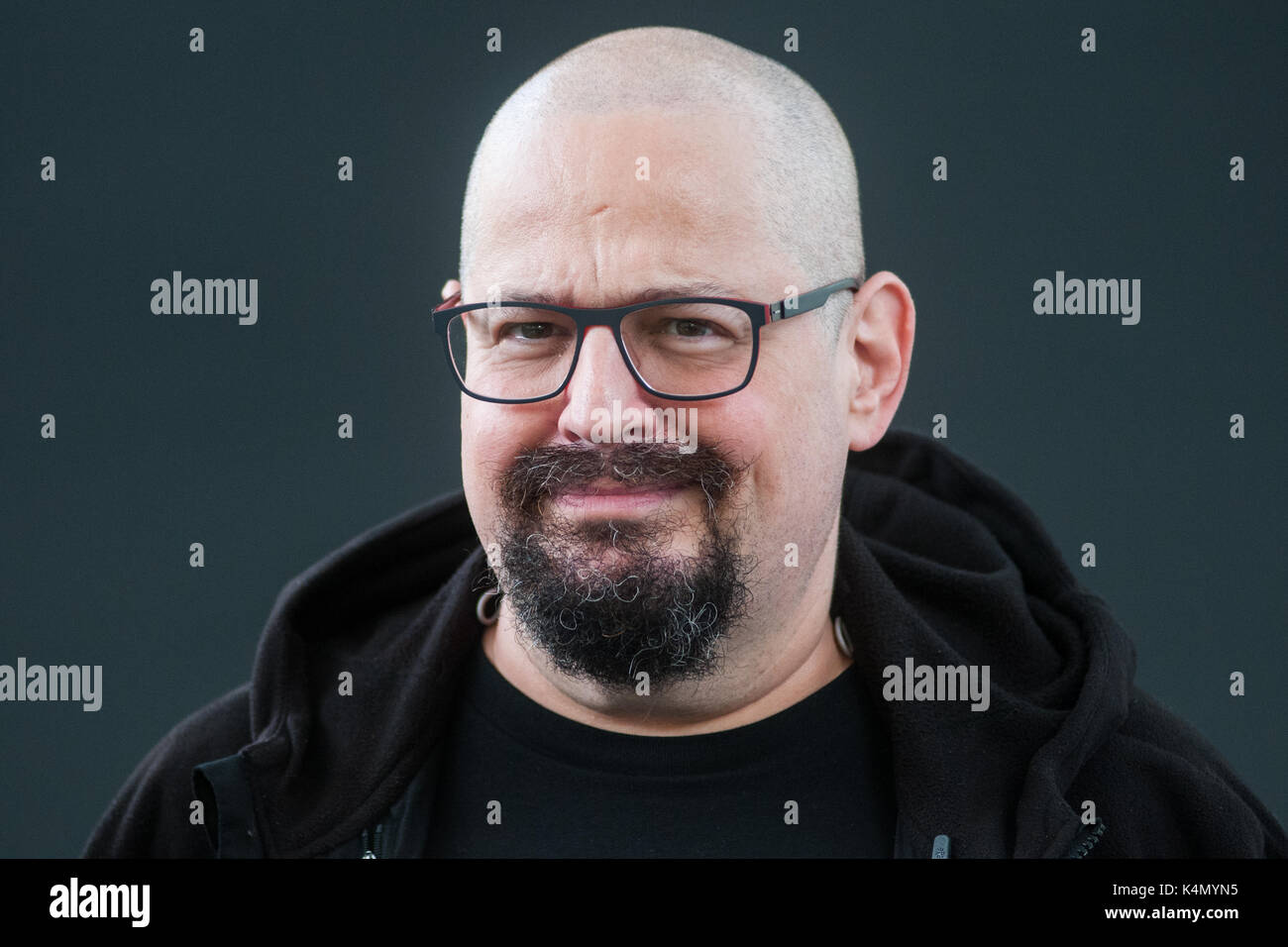 Award-winning British writer of science fiction, Lovecraftian horror, and fantasy Charles Stross attends a photocall during the Edinburgh Internationa Stock Photo