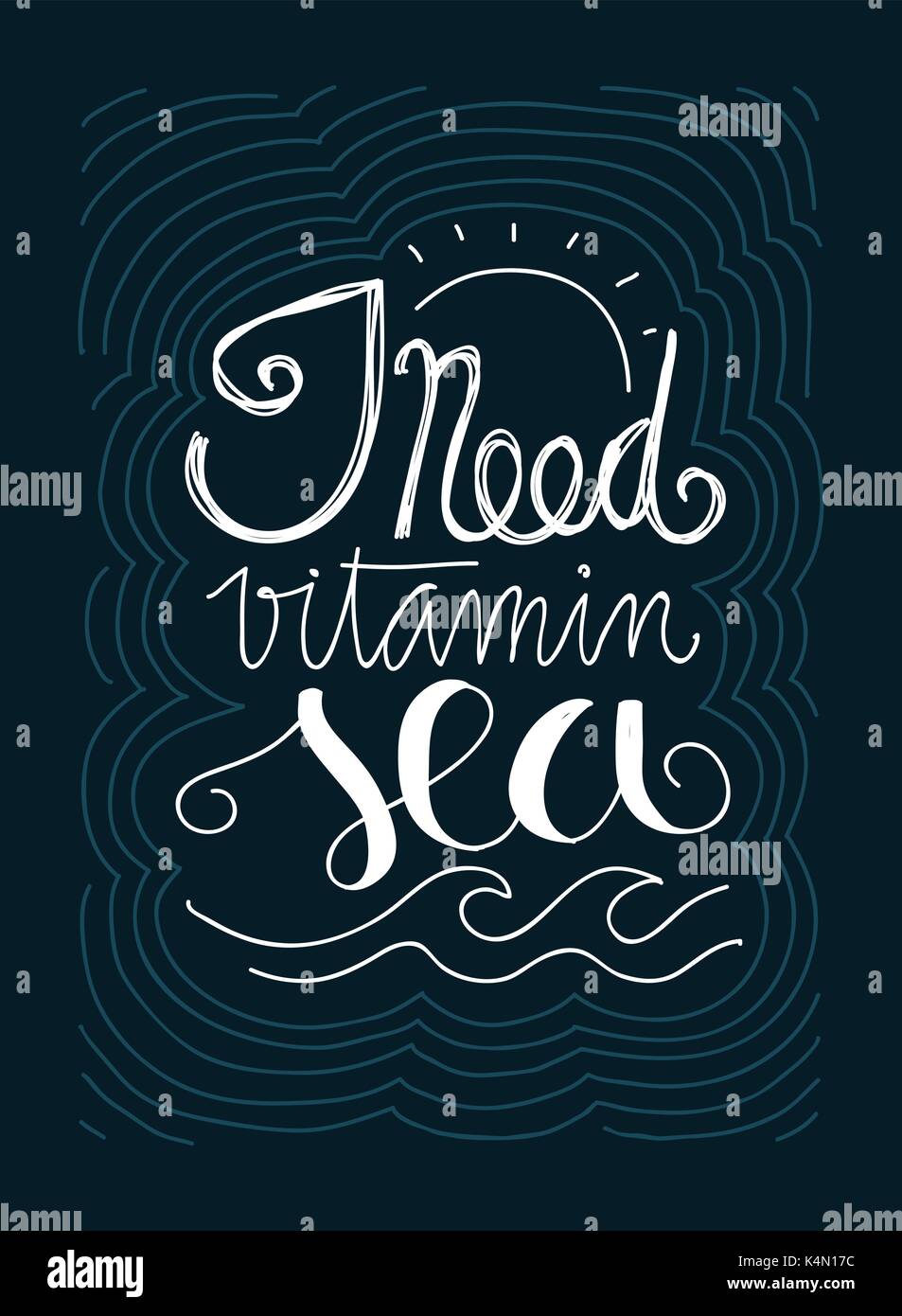 hand drawn doodle of the text I need vitamin sea Stock Vector