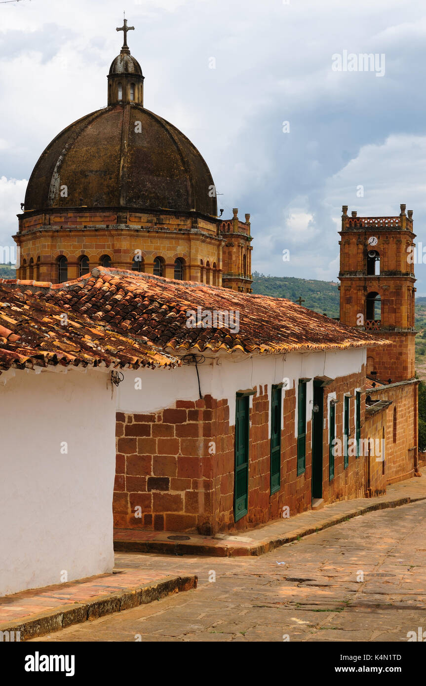 Colombia, Santander, View of the colonial church in the village of Barichara, near San Gil Stock Photo