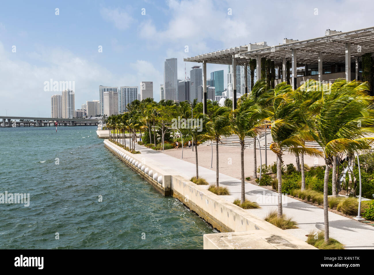 View of Downtown and Perez Art Museum from MacArthur Causeway, Miami Beach, Miami, Florida, United States of America, North America Stock Photo