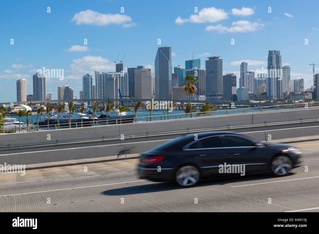 View of Downtown Miami from MacArthur Causeway, Miami, Florida, United States of America, North America Stock Photo