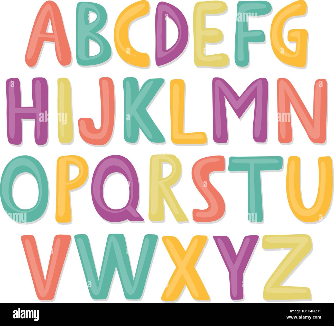 Cute and colorful childish hand drawn English alphabet. Suited for ...