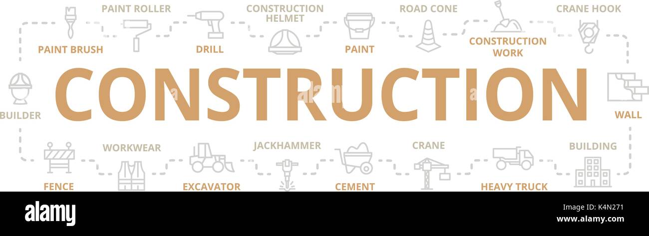 Vector construction thin line banner for design concept. Illustration for presentations on white background Stock Vector